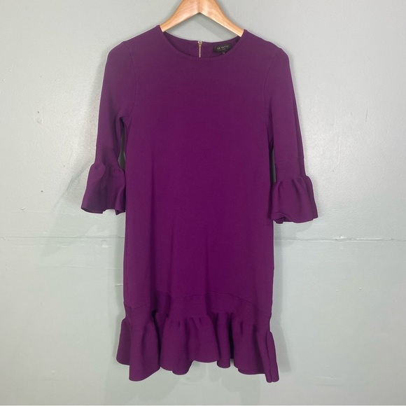 Ted Baker Tynia Purple Dress Ruffled Peplum Shift Sz 6 - Picture 2 of 10